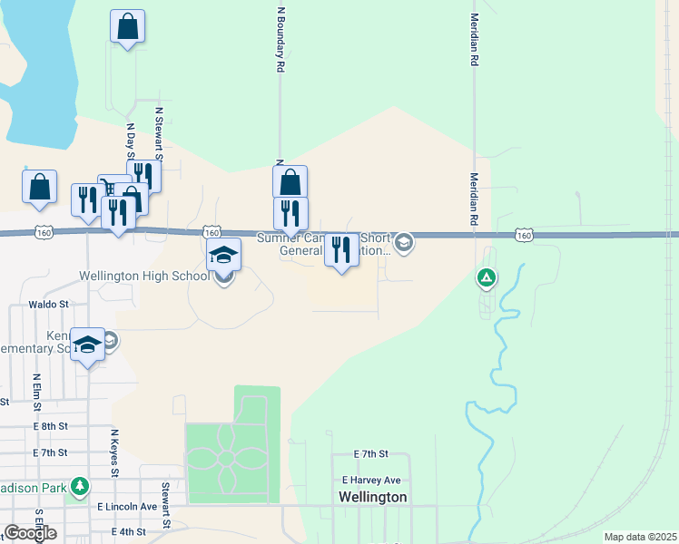 map of restaurants, bars, coffee shops, grocery stores, and more near 2202 East 16th Street in Wellington