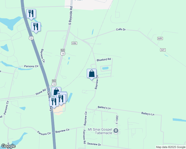 map of restaurants, bars, coffee shops, grocery stores, and more near 22816 Bayview Circle in Cape Charles
