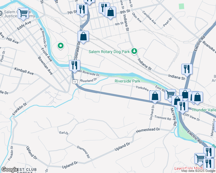 map of restaurants, bars, coffee shops, grocery stores, and more near 424 Yorkshire Street in Salem