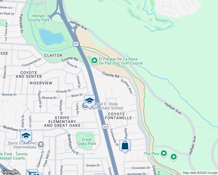 map of restaurants, bars, coffee shops, grocery stores, and more near 4986 Ruttner Place in San Jose