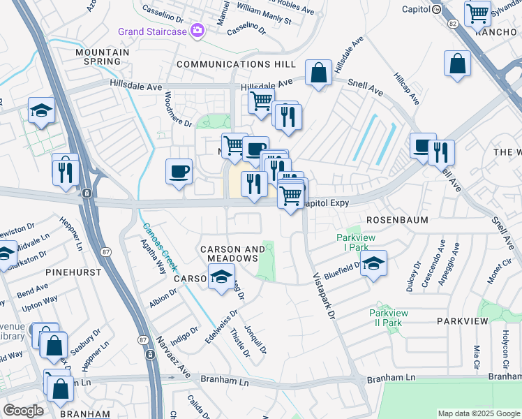 map of restaurants, bars, coffee shops, grocery stores, and more near 514 Lanfair Circle in San Jose