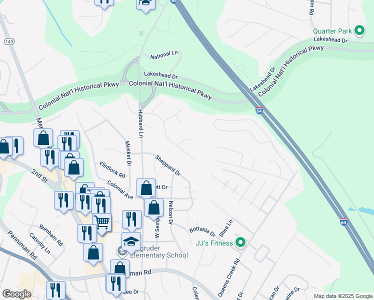 map of restaurants, bars, coffee shops, grocery stores, and more near 405 Cobble Stone in Williamsburg