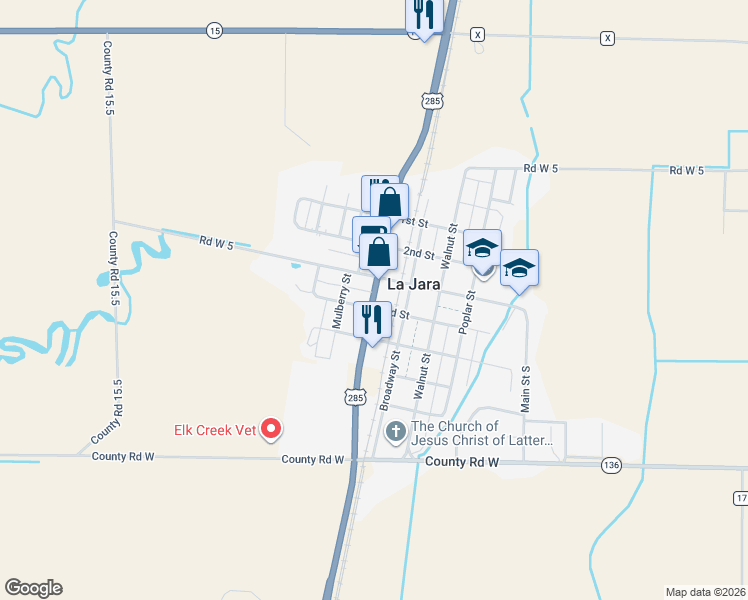 map of restaurants, bars, coffee shops, grocery stores, and more near 339 Spruce Street in La Jara