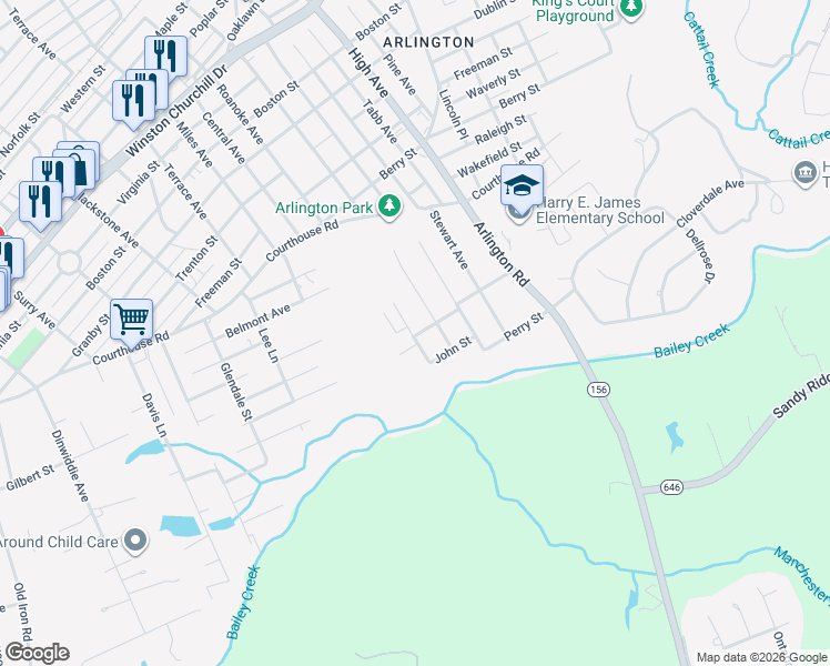 map of restaurants, bars, coffee shops, grocery stores, and more near 1909 Sunnyside Avenue in Hopewell
