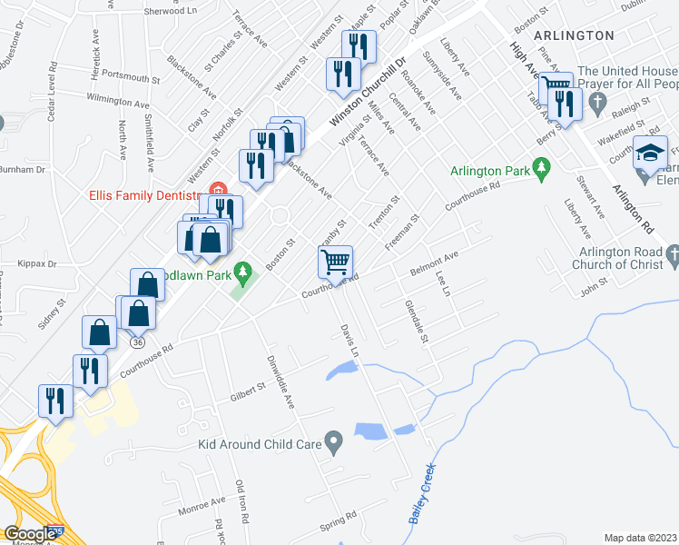 map of restaurants, bars, coffee shops, grocery stores, and more near 1400 Wilmington Avenue in Hopewell