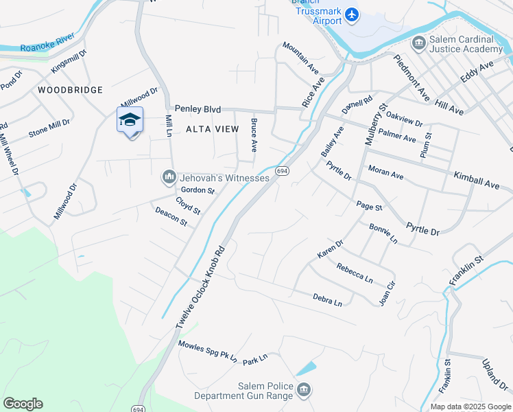 map of restaurants, bars, coffee shops, grocery stores, and more near 2400 Twelve Oclock Knob Road in Salem