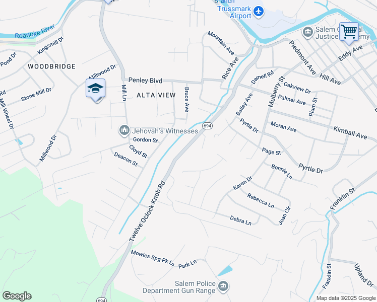 map of restaurants, bars, coffee shops, grocery stores, and more near 2400 Twelve Oclock Knob Road in Salem