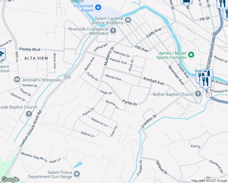 map of restaurants, bars, coffee shops, grocery stores, and more near 713 Page Street in Salem