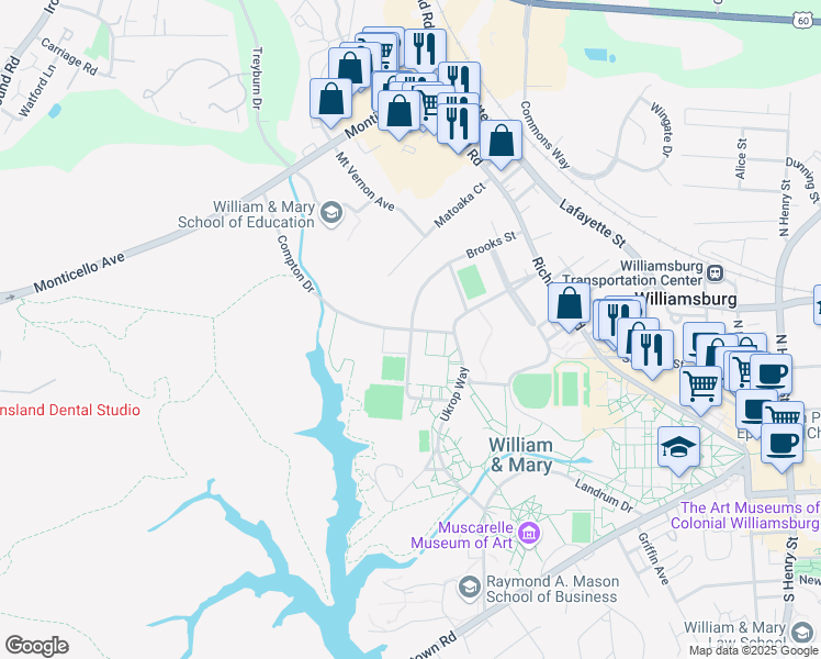 map of restaurants, bars, coffee shops, grocery stores, and more near 400 Brooks Street in Williamsburg