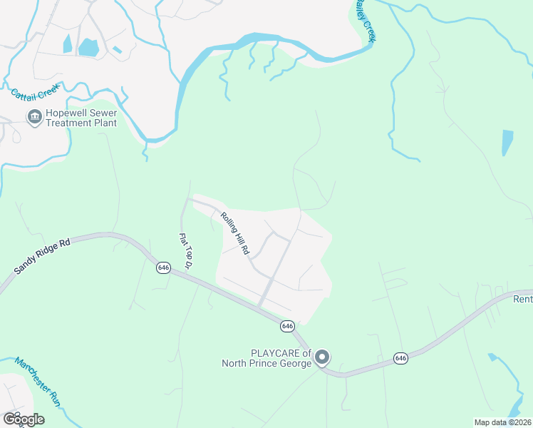 map of restaurants, bars, coffee shops, grocery stores, and more near 7610 Sugar Run Road in Hopewell