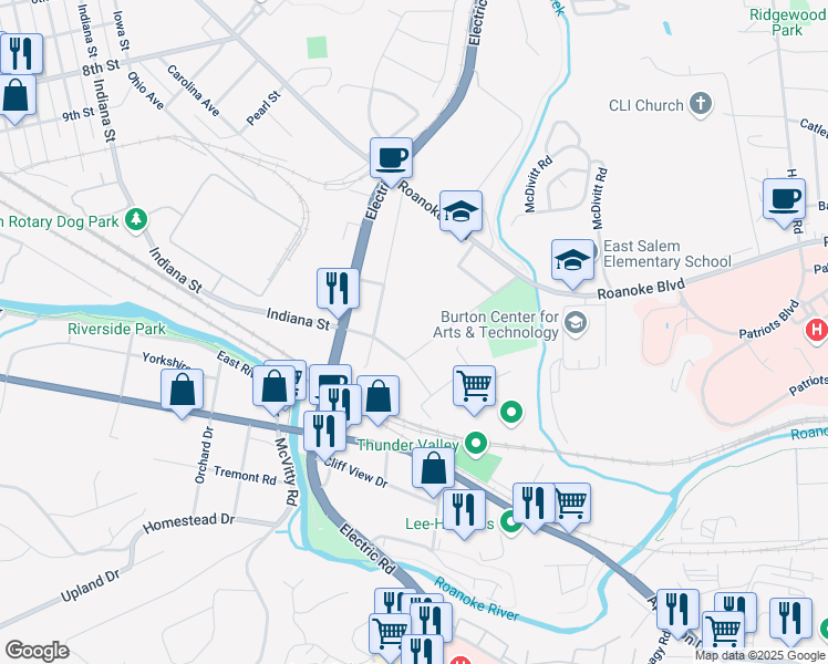map of restaurants, bars, coffee shops, grocery stores, and more near 1123 Easton Road in Salem