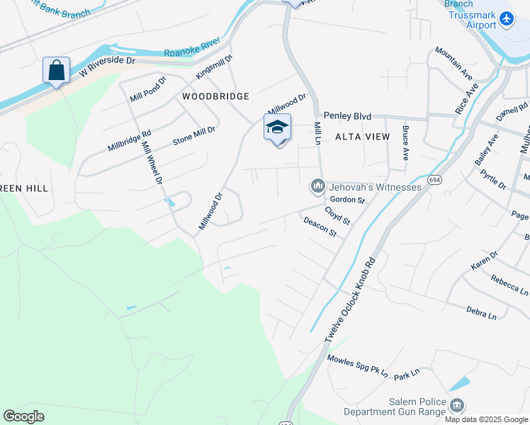 map of restaurants, bars, coffee shops, grocery stores, and more near 1707 Woodshill Ln in Salem