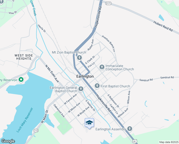 map of restaurants, bars, coffee shops, grocery stores, and more near East Main Street in Earlington