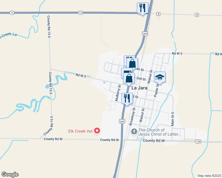 map of restaurants, bars, coffee shops, grocery stores, and more near 101 3rd Street in La Jara