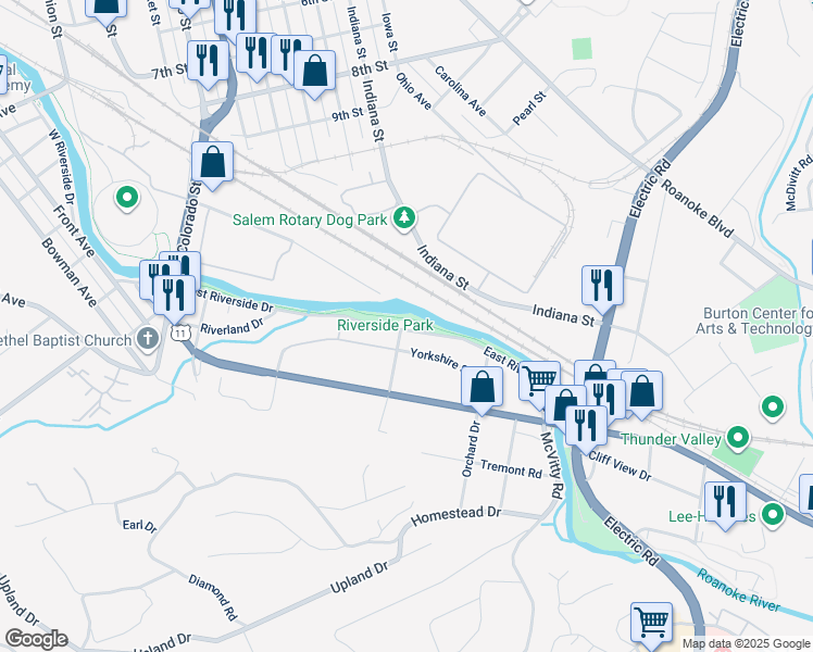 map of restaurants, bars, coffee shops, grocery stores, and more near 703 East Riverside Drive in Salem