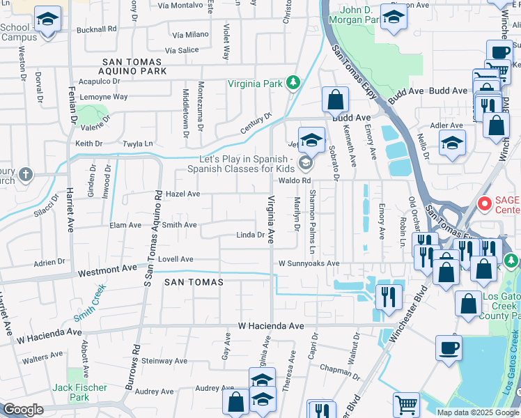 map of restaurants, bars, coffee shops, grocery stores, and more near 824 Jones Way in Campbell