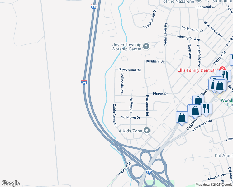 map of restaurants, bars, coffee shops, grocery stores, and more near 4015 Kippax Drive in Hopewell