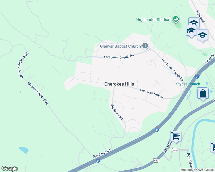 map of restaurants, bars, coffee shops, grocery stores, and more near 5222 Cherokee Hills Drive in Salem