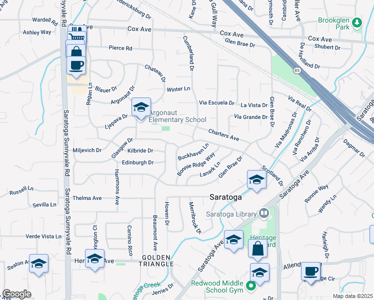 map of restaurants, bars, coffee shops, grocery stores, and more near in Saratoga