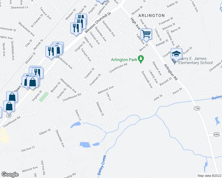 map of restaurants, bars, coffee shops, grocery stores, and more near 3014 Belmont Avenue in Hopewell