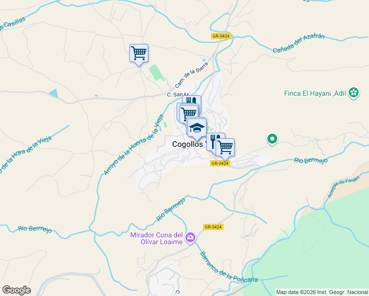 map of restaurants, bars, coffee shops, grocery stores, and more near 4 Calle Umbria Baja in Cogollos de la Vega