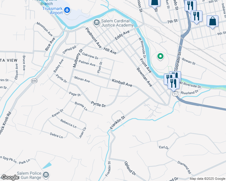 map of restaurants, bars, coffee shops, grocery stores, and more near 512 Moran Ave in Salem