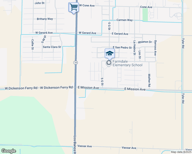 map of restaurants, bars, coffee shops, grocery stores, and more near 664 Cadiz Court in Merced