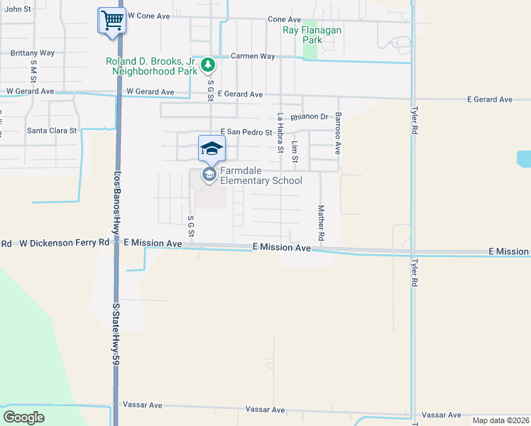 map of restaurants, bars, coffee shops, grocery stores, and more near 309 East Mission Avenue in Merced