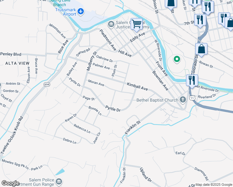 map of restaurants, bars, coffee shops, grocery stores, and more near 2308 Peach Street in Salem