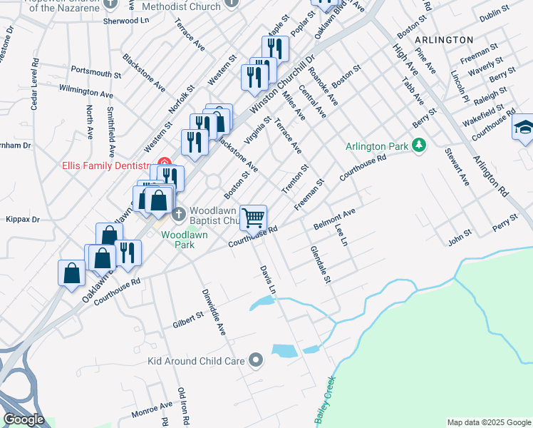map of restaurants, bars, coffee shops, grocery stores, and more near 3318 Trenton Street in Hopewell