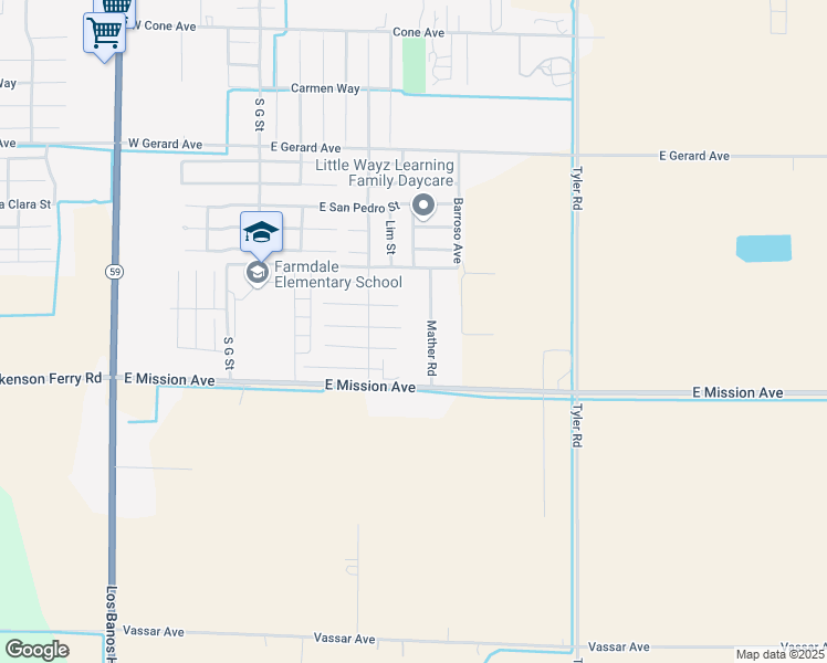 map of restaurants, bars, coffee shops, grocery stores, and more near 863 Mather Road in Merced