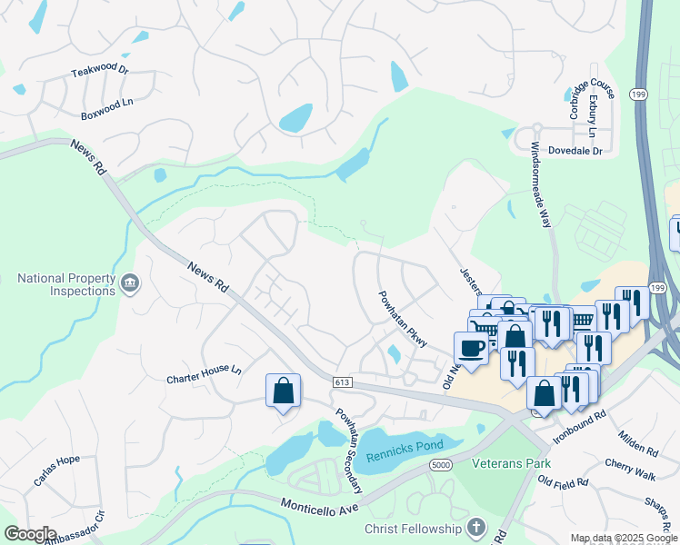 map of restaurants, bars, coffee shops, grocery stores, and more near 3939 W Providence Rd in Williamsburg