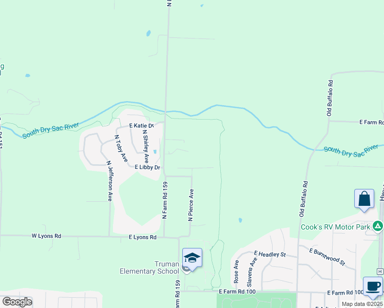 map of restaurants, bars, coffee shops, grocery stores, and more near 4386 North Farm Road 159 in Springfield