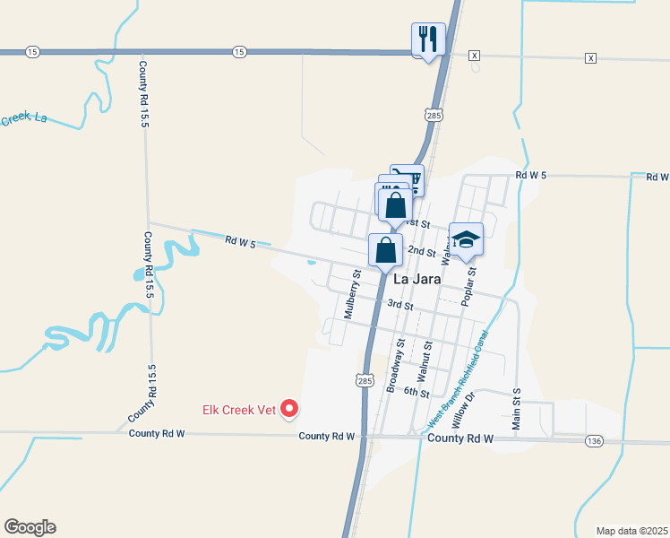 map of restaurants, bars, coffee shops, grocery stores, and more near 101 3rd Street in La Jara