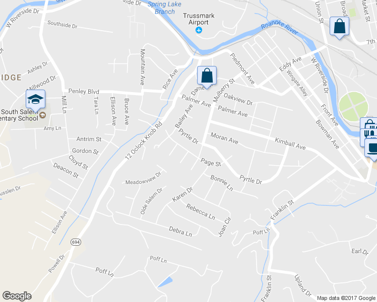 map of restaurants, bars, coffee shops, grocery stores, and more near Page Street in Salem