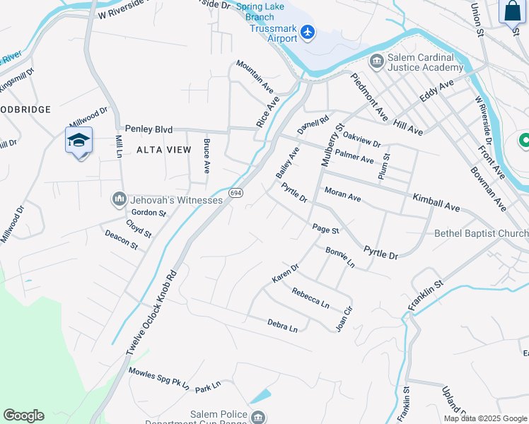 map of restaurants, bars, coffee shops, grocery stores, and more near 2223 Irish Circle in Salem