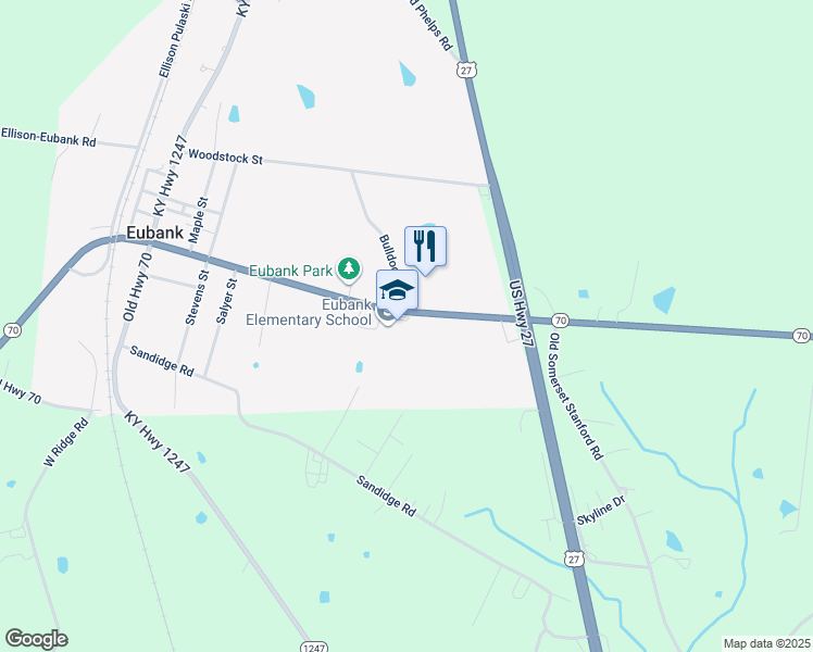 map of restaurants, bars, coffee shops, grocery stores, and more near 285 Kentucky 70 in Eubank