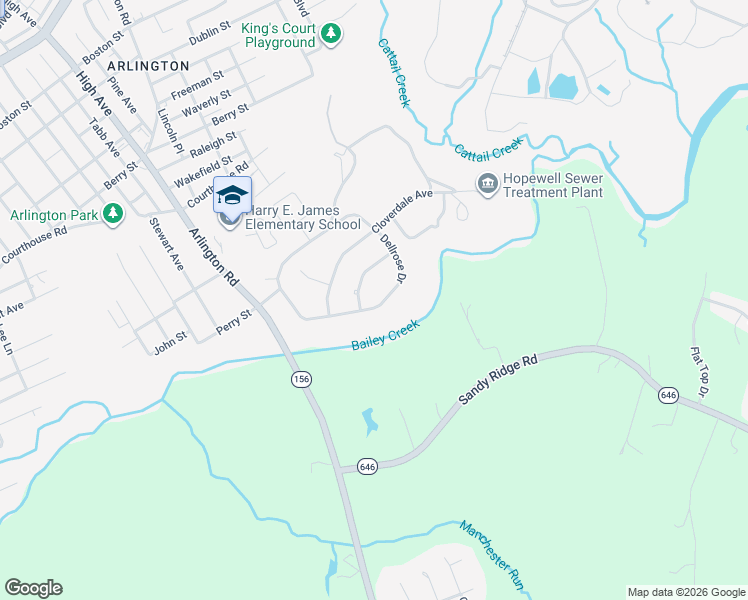 map of restaurants, bars, coffee shops, grocery stores, and more near 2358 Dellrose Drive in Hopewell