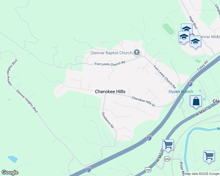 map of restaurants, bars, coffee shops, grocery stores, and more near 5118-5136 Cherokee Hills Dr in Salem