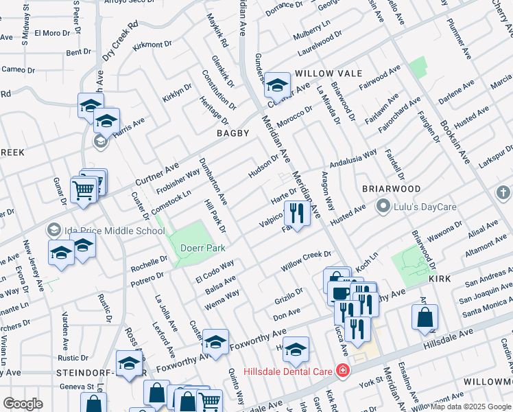 map of restaurants, bars, coffee shops, grocery stores, and more near 1741 Harte Drive in San Jose