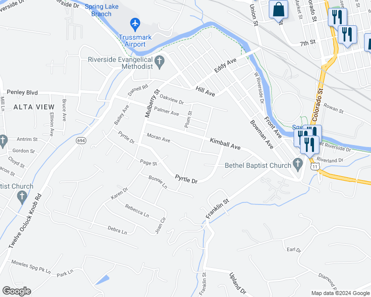 map of restaurants, bars, coffee shops, grocery stores, and more near 625 Moran Avenue in Salem