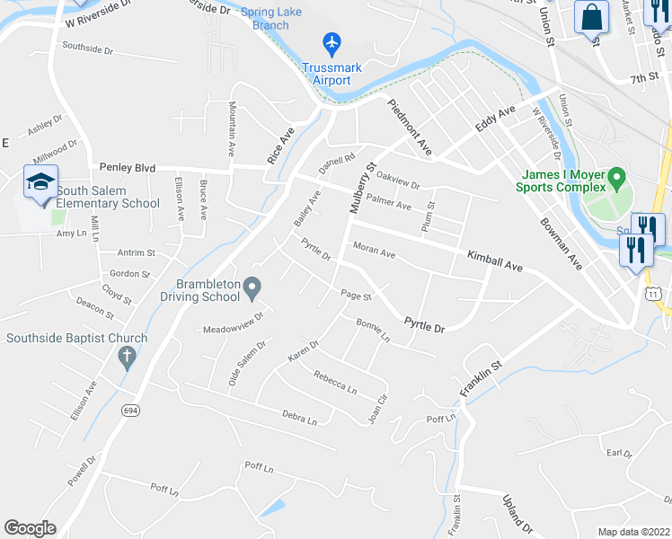 map of restaurants, bars, coffee shops, grocery stores, and more near 2159 Mulberry Street in Salem
