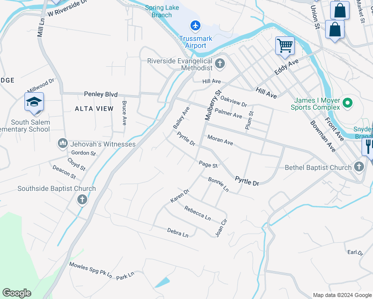 map of restaurants, bars, coffee shops, grocery stores, and more near 923 Page Street in Salem