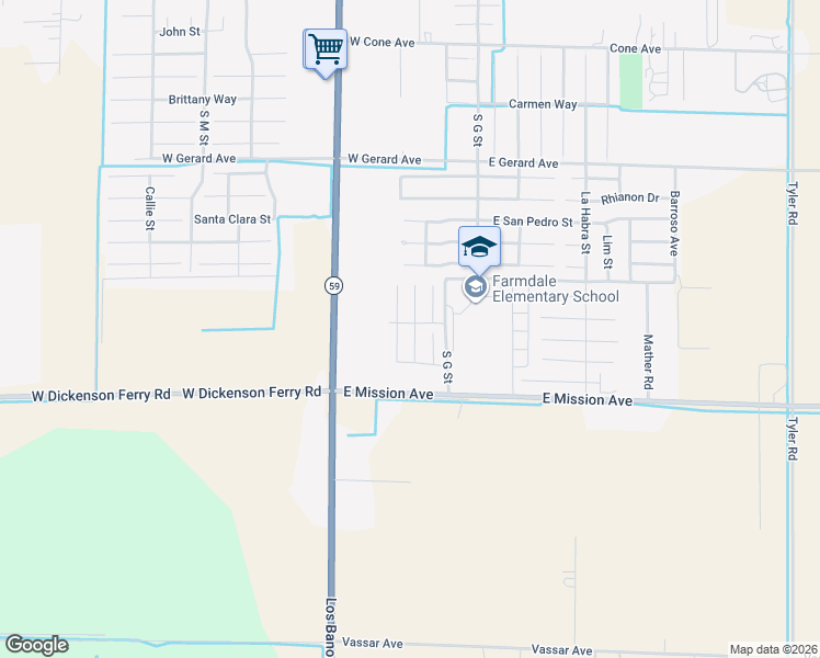 map of restaurants, bars, coffee shops, grocery stores, and more near 603 Cadiz Avenue in Merced