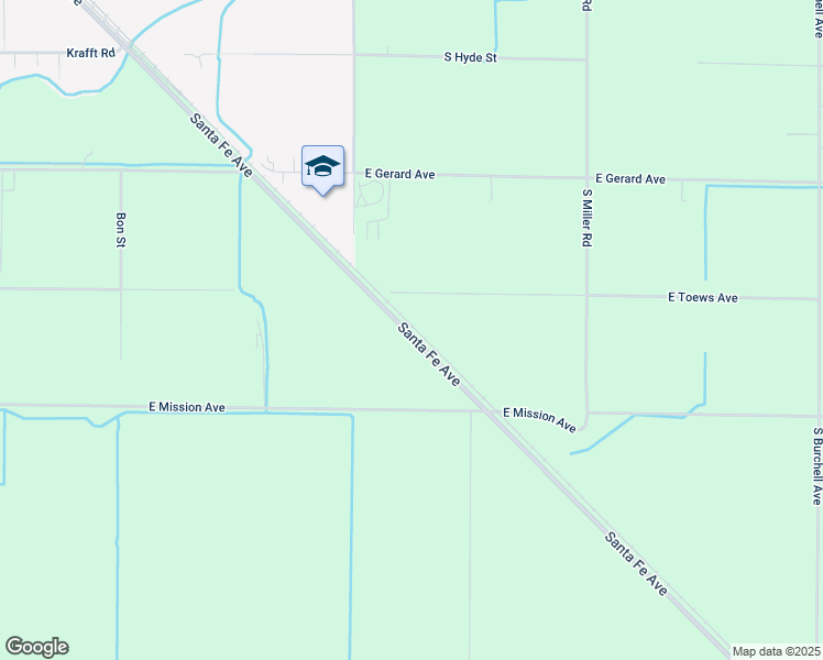 map of restaurants, bars, coffee shops, grocery stores, and more near 630 Santa Fe Avenue in Le Grand