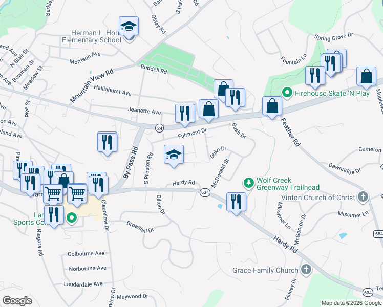map of restaurants, bars, coffee shops, grocery stores, and more near in Vinton
