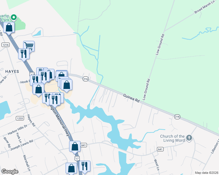 map of restaurants, bars, coffee shops, grocery stores, and more near 7787 Guinea Road in Gloucester Point