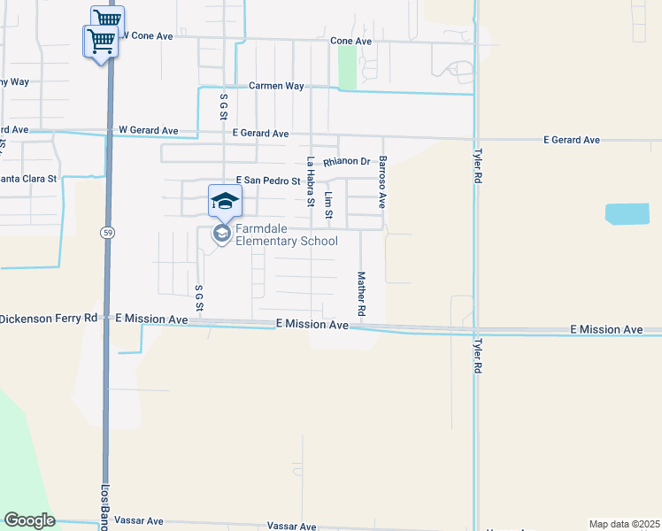 map of restaurants, bars, coffee shops, grocery stores, and more near 863 Mather Road in Merced