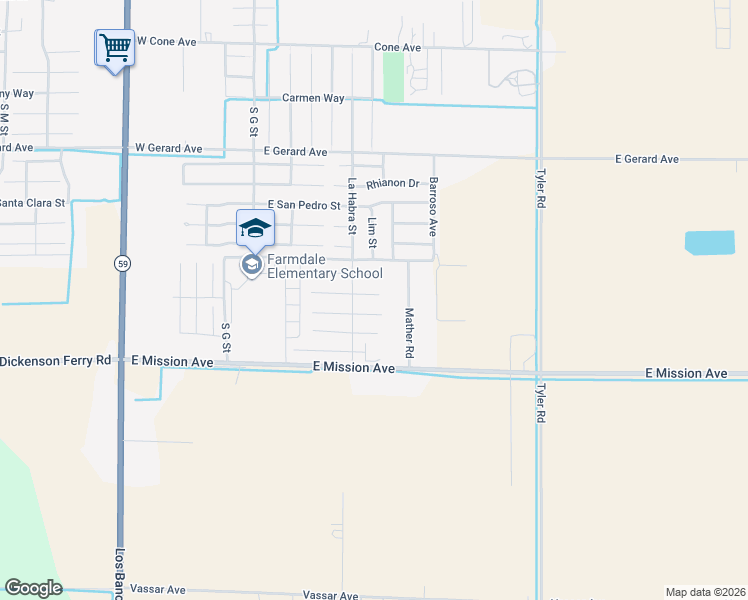 map of restaurants, bars, coffee shops, grocery stores, and more near 863 Mather Road in Merced
