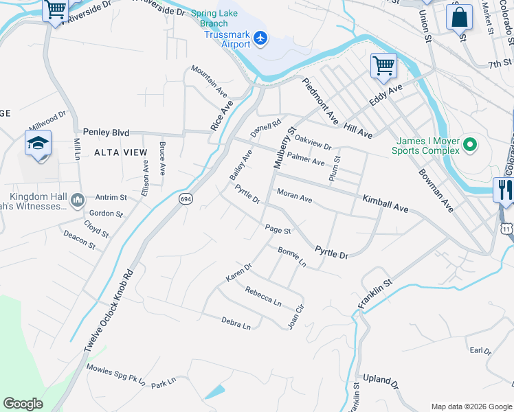 map of restaurants, bars, coffee shops, grocery stores, and more near 939 Pyrtle Drive in Salem